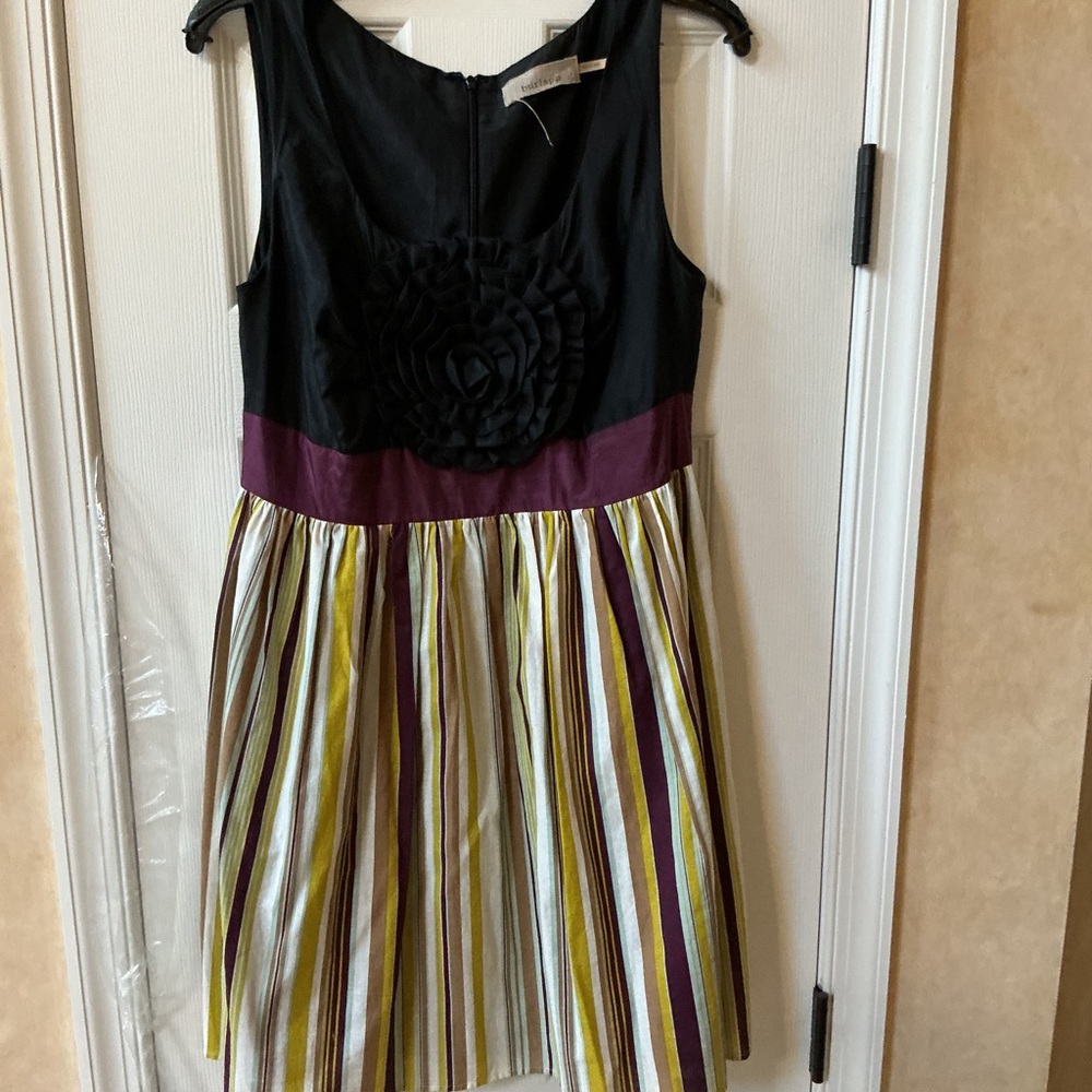 Burlapp Striped Anthropologie Dress with Black and Purple Accents FUN